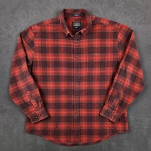 Pendleton Mason Shirt Mens XL Red Brown Plaid Flannel‎ Button Up Cotton Casual